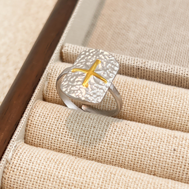 Ring #1 Stainless Steel Two-tone Irregular Shape Ring