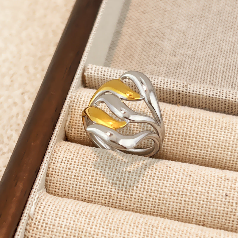 Ring #1 Stainless Steel Two-tone Irregular Shape Ring