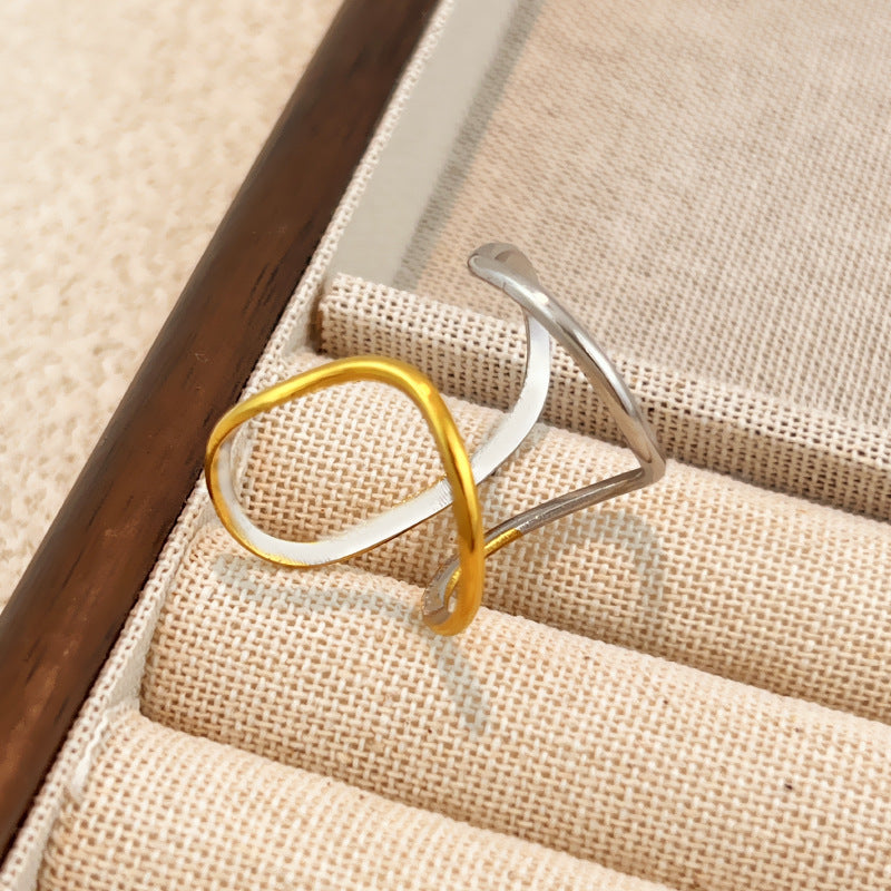 Ring #1 Stainless Steel Two-tone Irregular Shape Ring