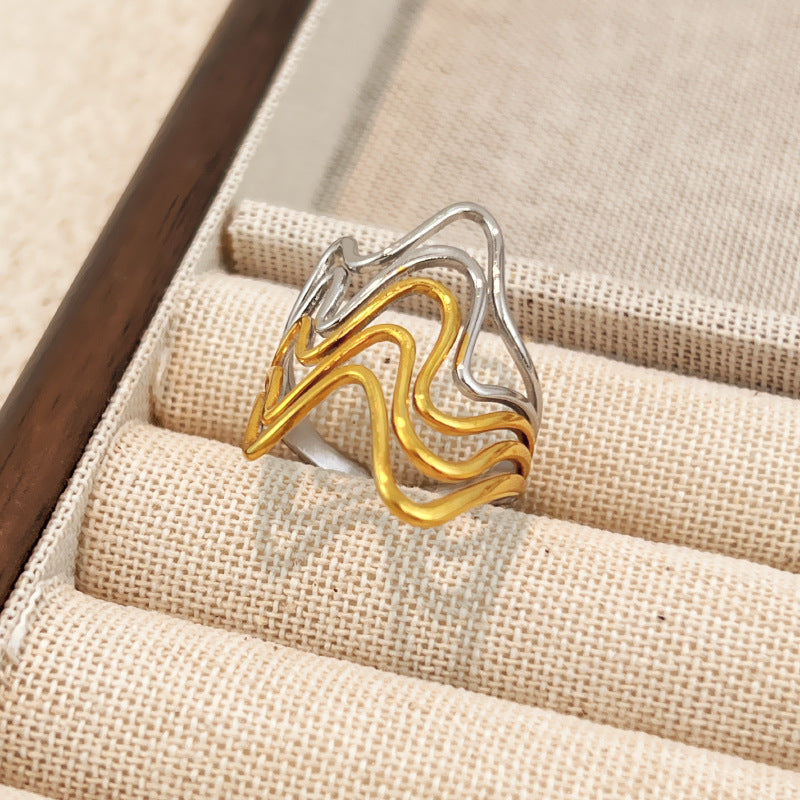 Ring #1 Stainless Steel Two-tone Irregular Shape Ring