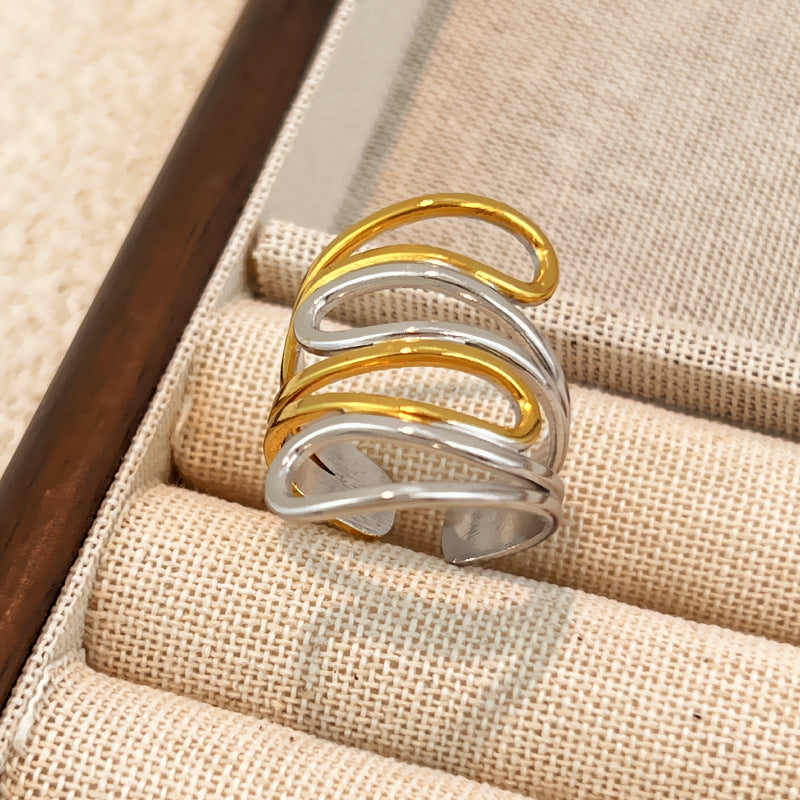 Ring #1 Stainless Steel Two-tone Irregular Shape Ring