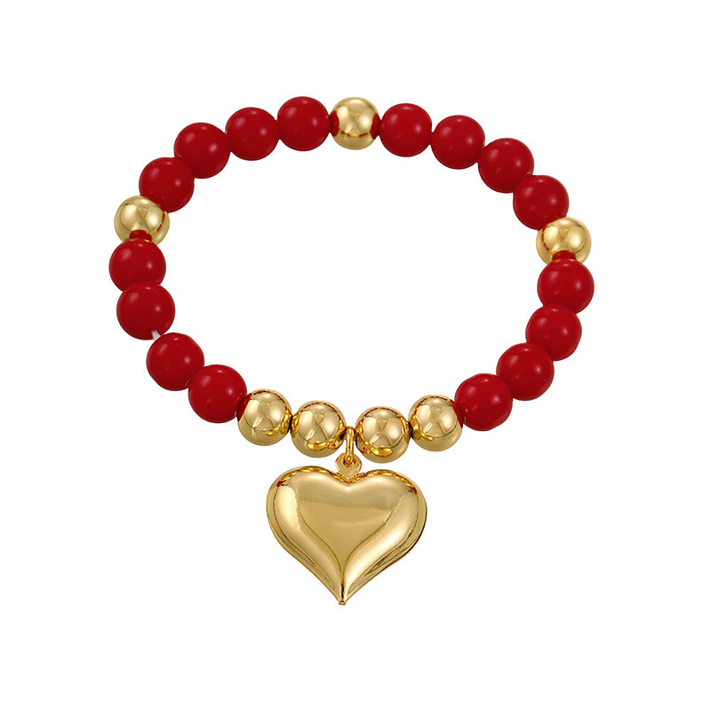 Red 1 Copper Heart Resin Beaded Bracelet