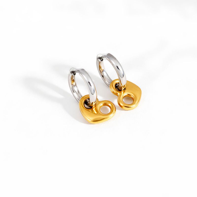 Steel Earrings With Gold Pendant Stainless Steel Heart-shaped Pig Nose Earrings