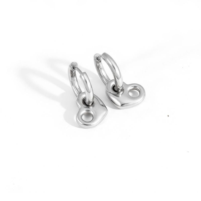 Steel Earrings With Gold Pendant Stainless Steel Heart-shaped Pig Nose Earrings