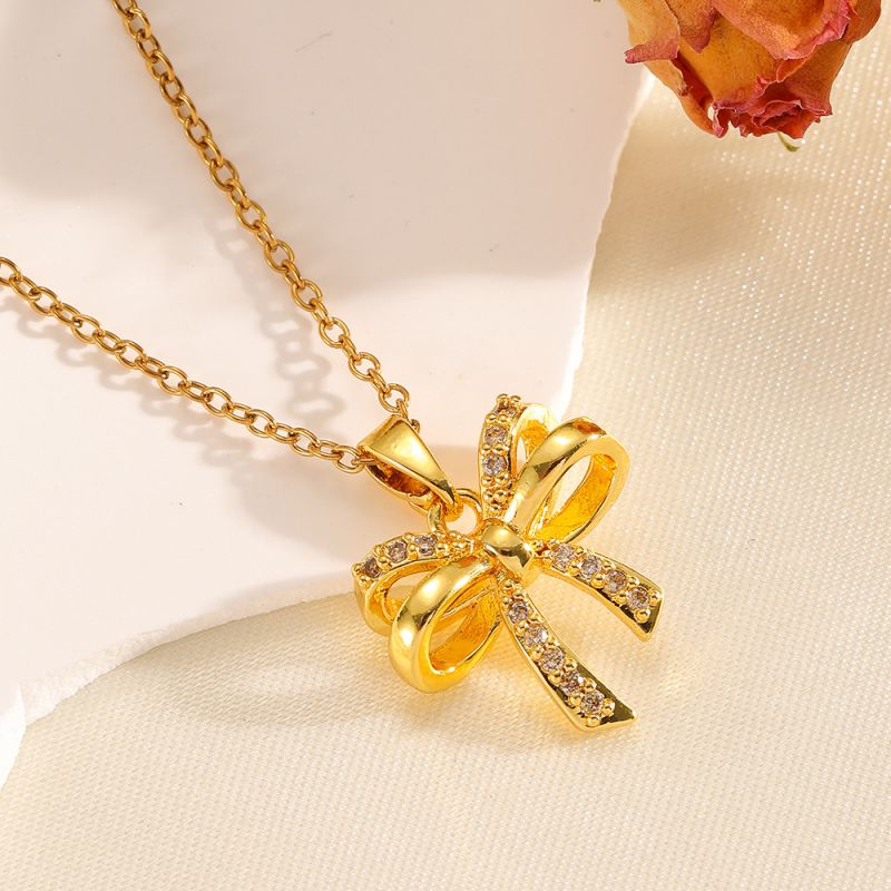 Gold Necklace 304 Stainless Steel Hollow Double-layer Bow Necklace