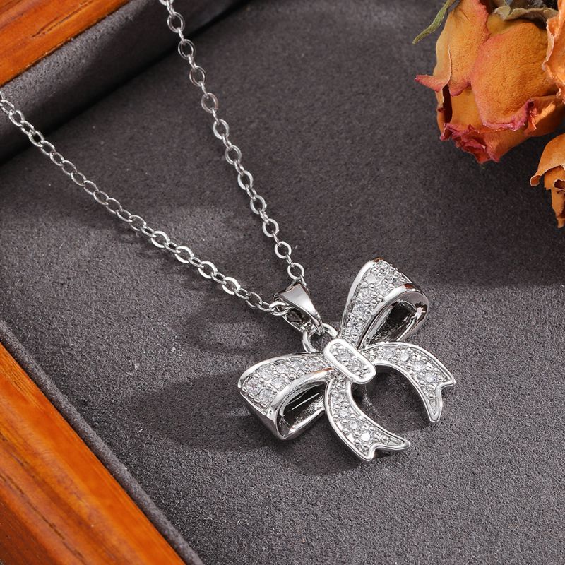 Gold Necklace 304 Stainless Steel Hollow Double-layer Bow Necklace