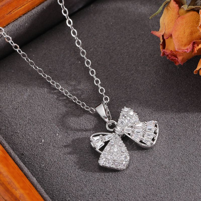 Gold Necklace 304 Stainless Steel Hollow Double-layer Bow Necklace