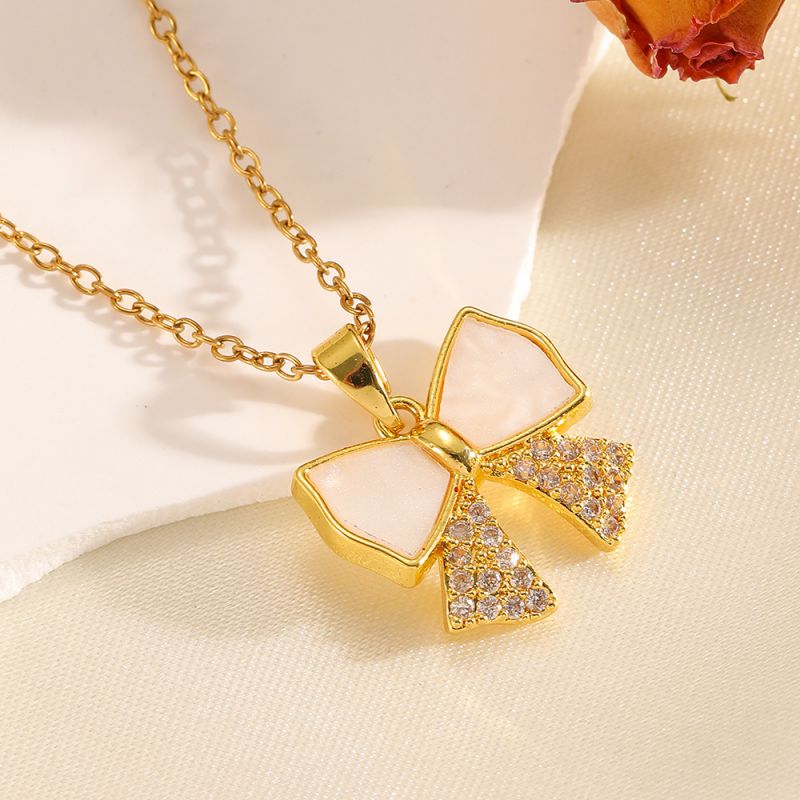 Gold Necklace 304 Stainless Steel Hollow Double-layer Bow Necklace