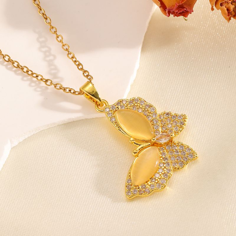 Gold Necklace 304 Stainless Steel Hollow Double-layer Bow Necklace