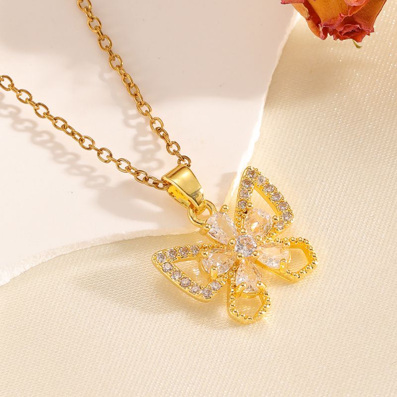 Gold Necklace 304 Stainless Steel Hollow Double-layer Bow Necklace