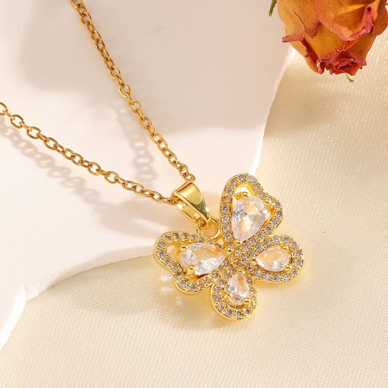 Gold Necklace 304 Stainless Steel Hollow Double-layer Bow Necklace