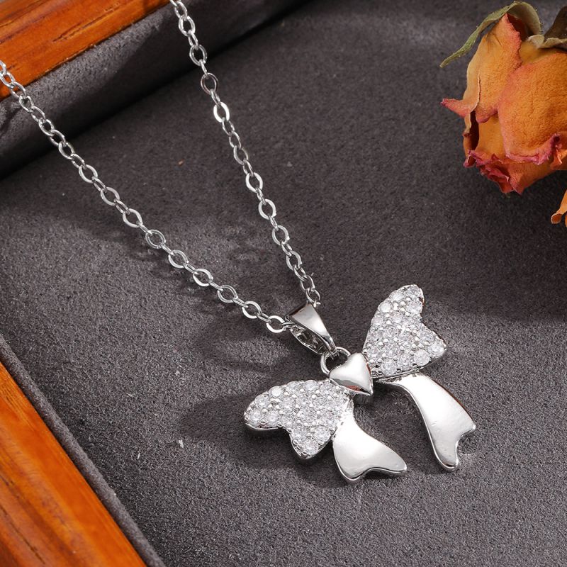 Gold Necklace 304 Stainless Steel Hollow Double-layer Bow Necklace
