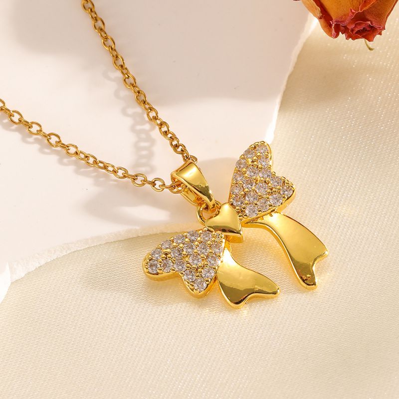 Gold Necklace 304 Stainless Steel Hollow Double-layer Bow Necklace