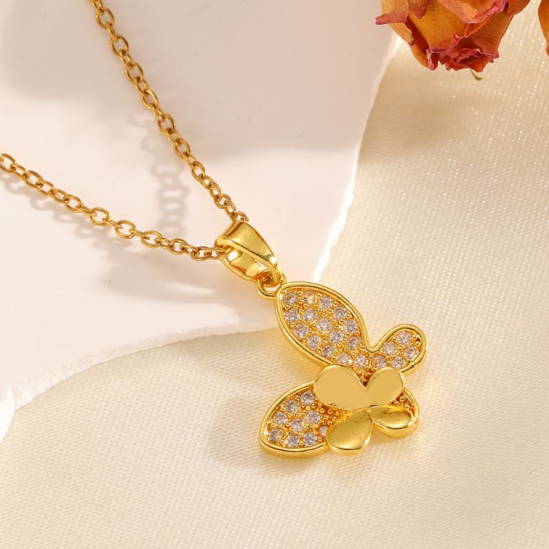 Gold Necklace 304 Stainless Steel Hollow Double-layer Bow Necklace