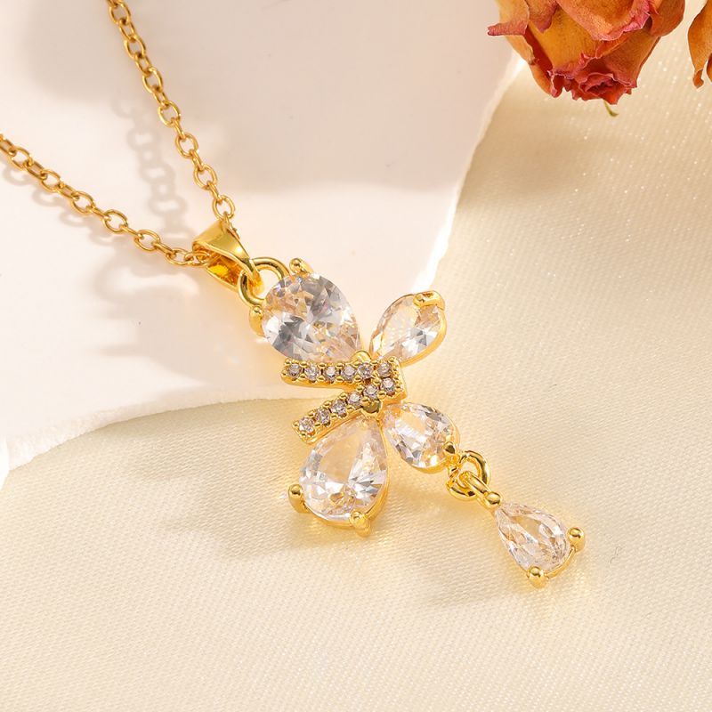 Gold Necklace 304 Stainless Steel Hollow Double-layer Bow Necklace