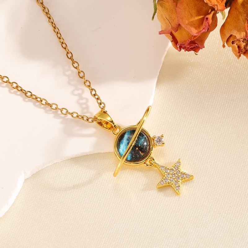 Necklace #2 304 Stainless Steel Diamond-encrusted Heart And Moon Necklace