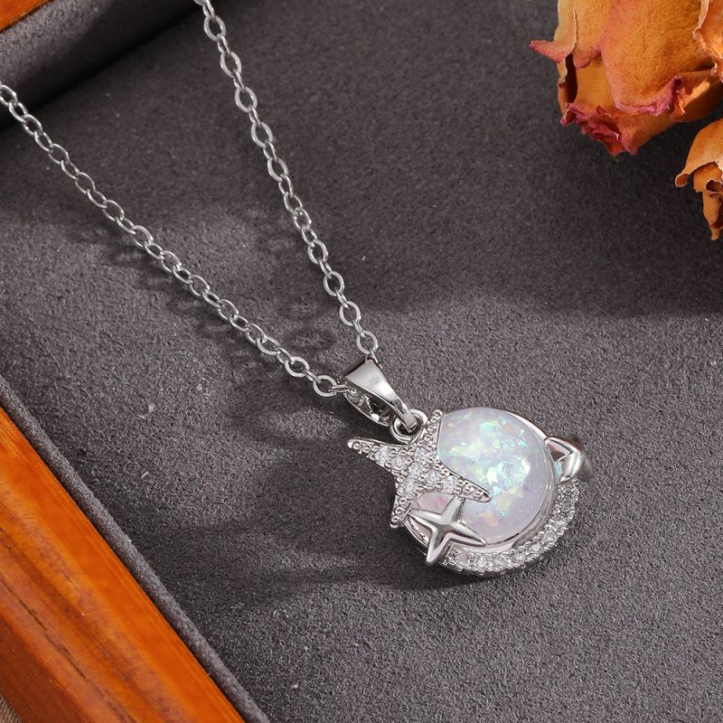 Necklace #2 304 Stainless Steel Diamond-encrusted Heart And Moon Necklace