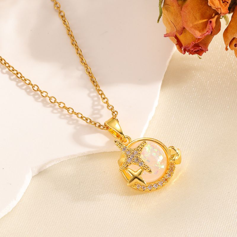 Necklace #2 304 Stainless Steel Diamond-encrusted Heart And Moon Necklace