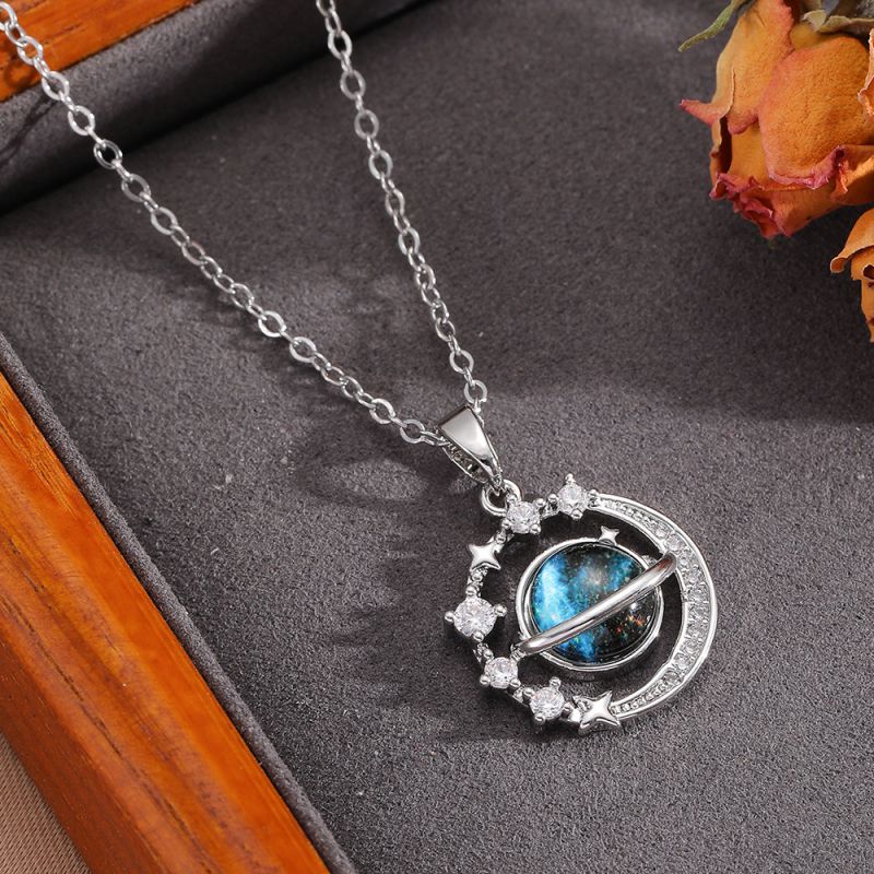 Necklace #2 304 Stainless Steel Diamond-encrusted Heart And Moon Necklace