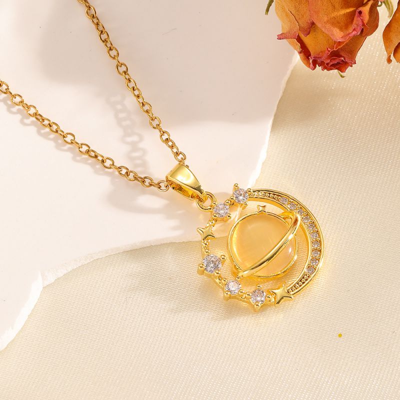 Necklace #2 304 Stainless Steel Diamond-encrusted Heart And Moon Necklace