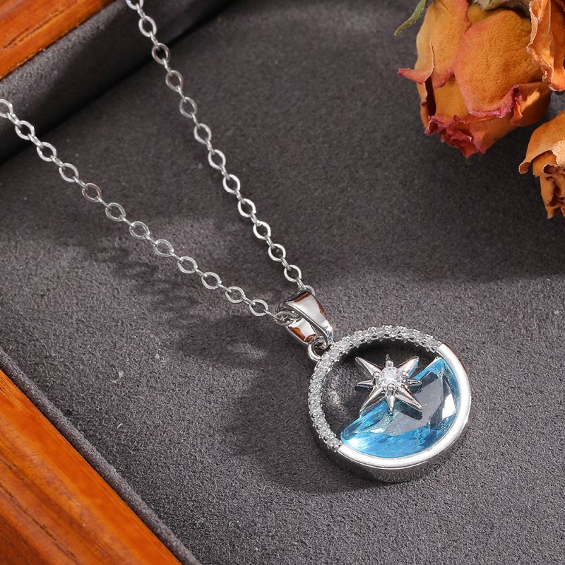 Necklace #2 304 Stainless Steel Diamond-encrusted Heart And Moon Necklace