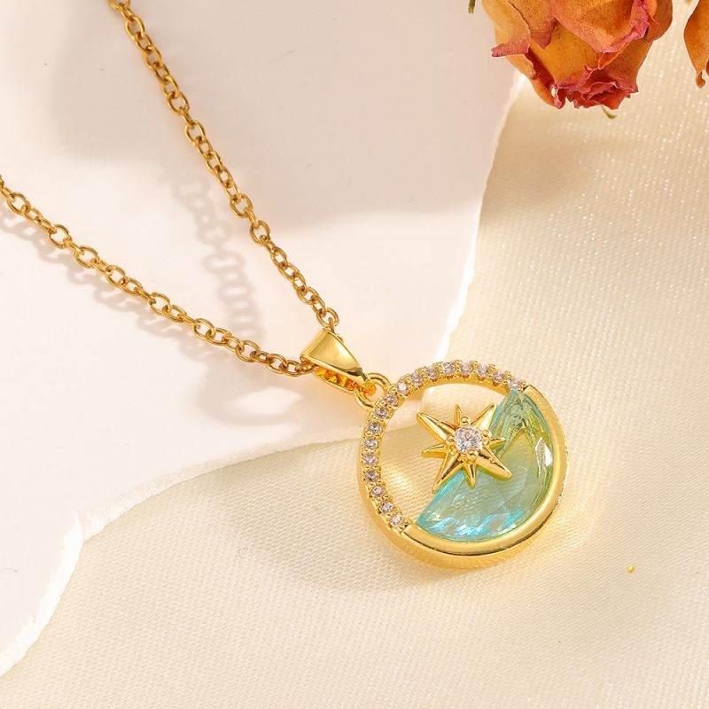 Necklace #2 304 Stainless Steel Diamond-encrusted Heart And Moon Necklace