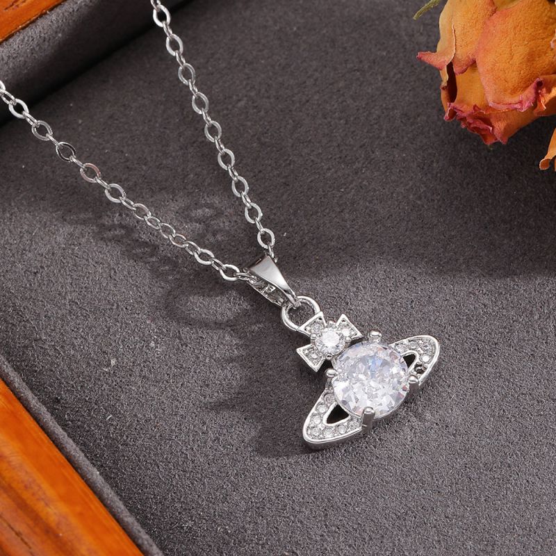Necklace #2 304 Stainless Steel Diamond-encrusted Heart And Moon Necklace