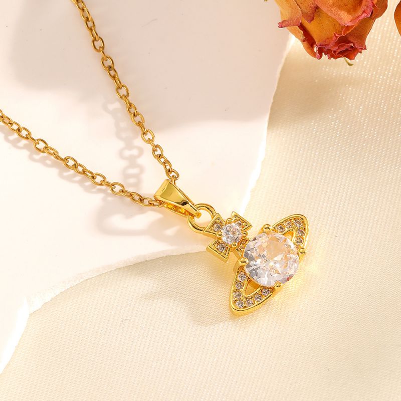 Necklace #2 304 Stainless Steel Diamond-encrusted Heart And Moon Necklace