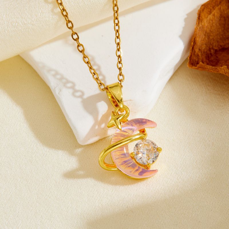 Necklace #1 304 Stainless Steel Diamond-set Moon Necklace