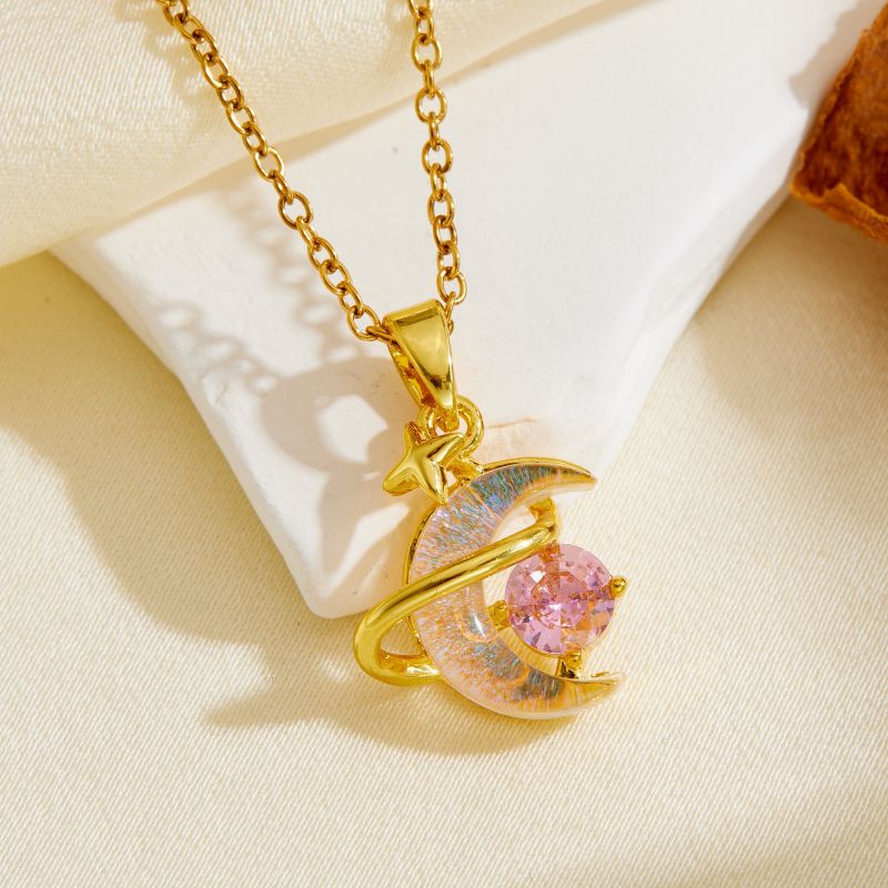 Necklace #1 304 Stainless Steel Diamond-set Moon Necklace