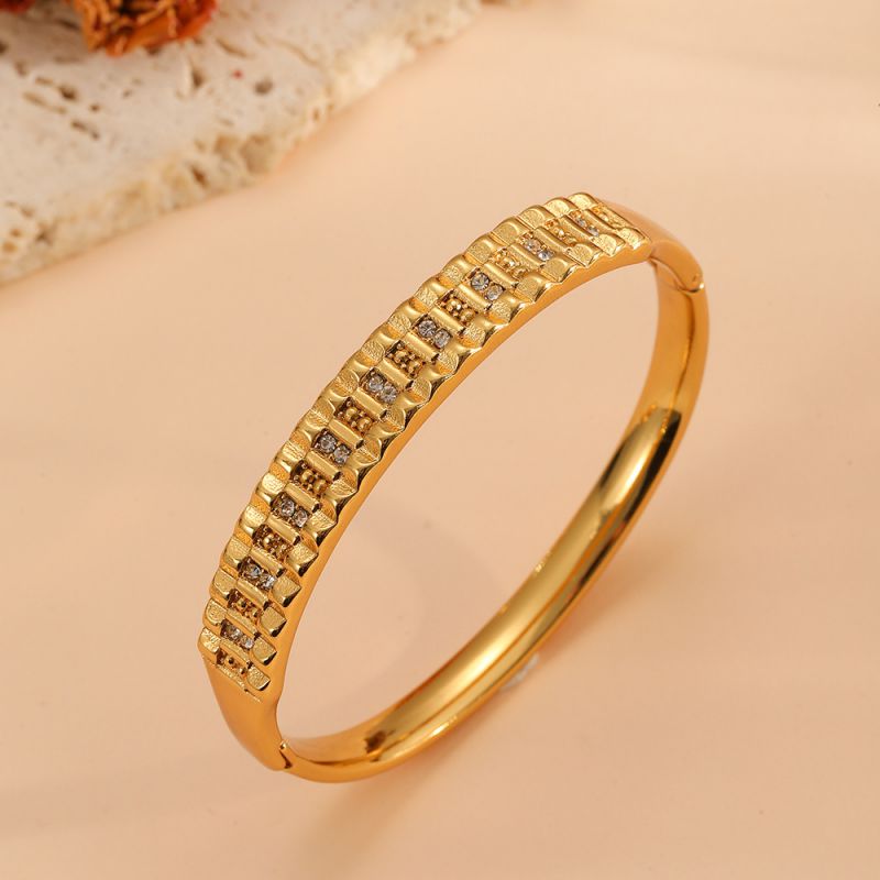 Gold Bracelet #1 304 Stainless Steel Diamond-set Round Bangle