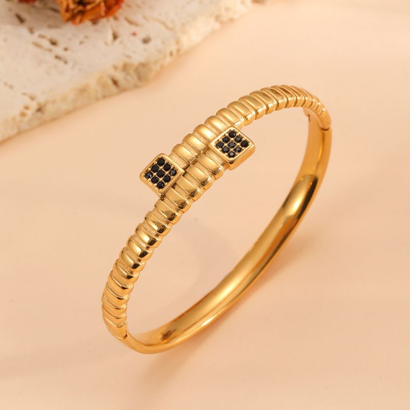 Gold Bracelet #1 304 Stainless Steel Diamond-set Round Bangle