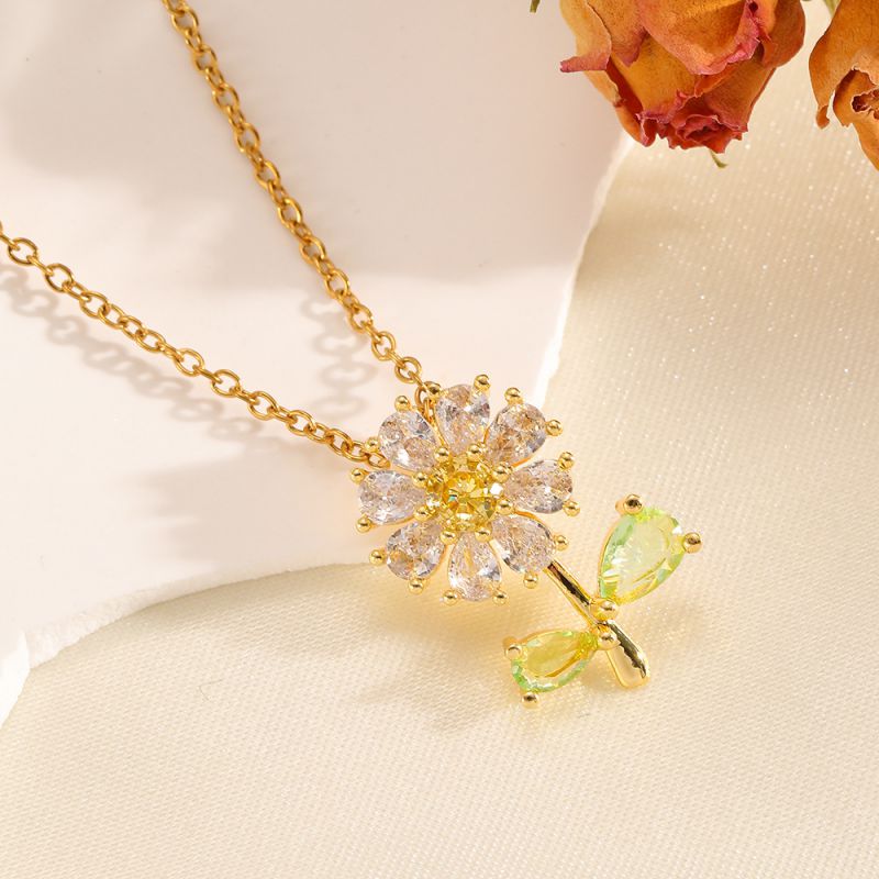 Necklace #2 304 Stainless Steel Diamond Flower Necklace