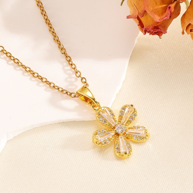 Necklace #2 304 Stainless Steel Diamond Flower Necklace