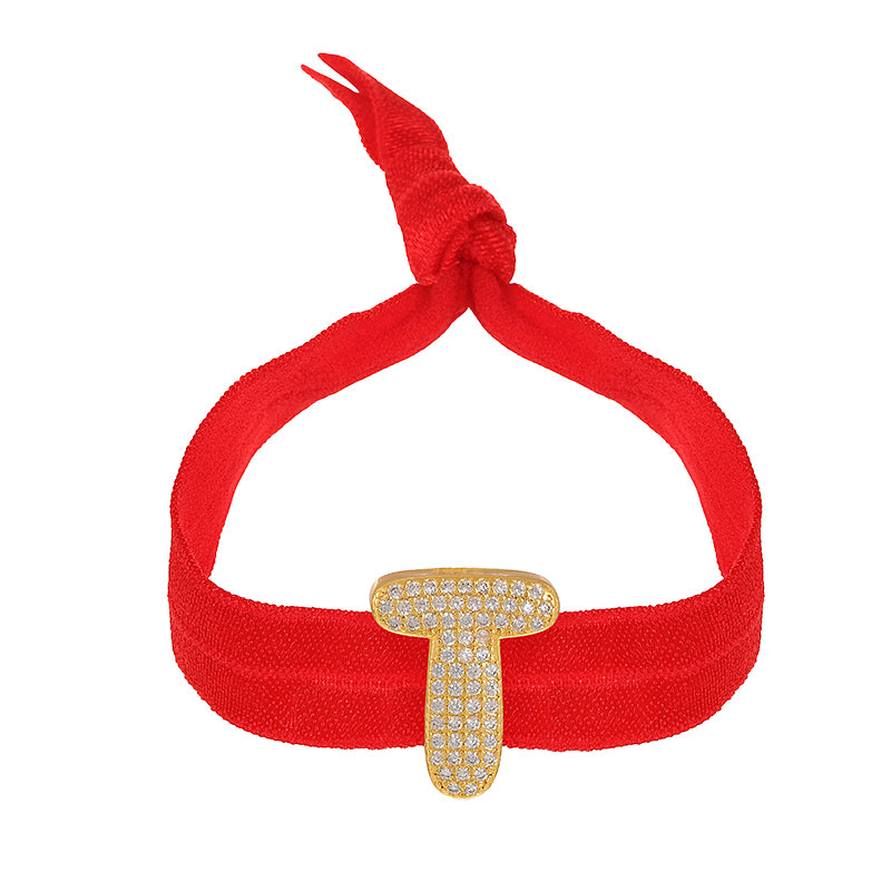 A Red Copper-set Zircon 26-letter Elastic Fabric Bracelet