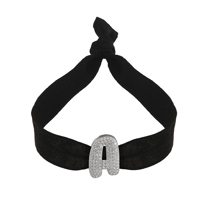 A Black Copper-set Zircon 26-letter Elastic Fabric Bracelet