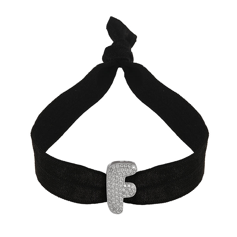 A Black Copper-set Zircon 26-letter Elastic Fabric Bracelet