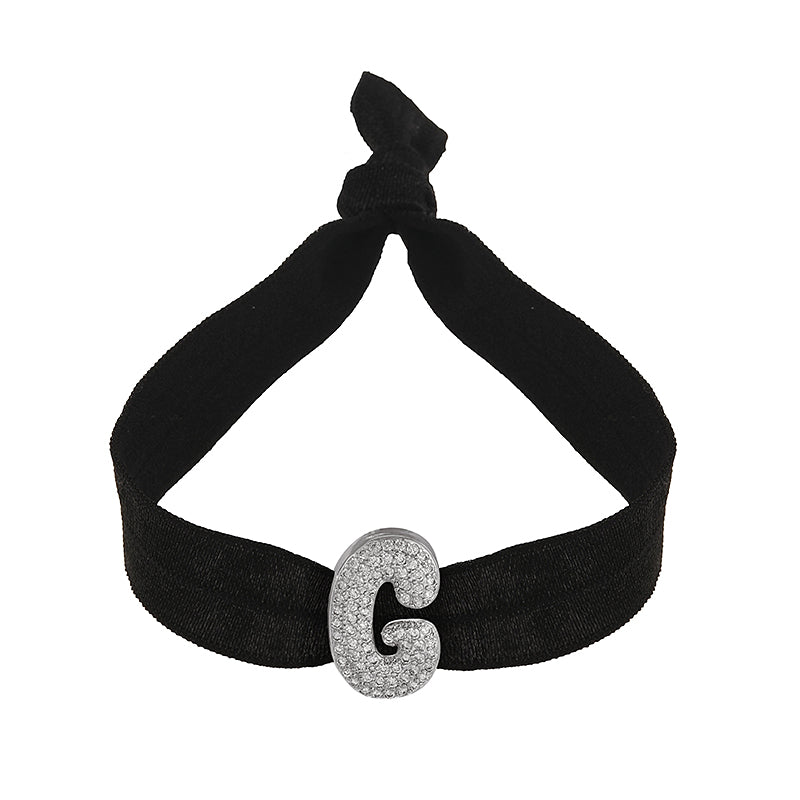 A Black Copper-set Zircon 26-letter Elastic Fabric Bracelet