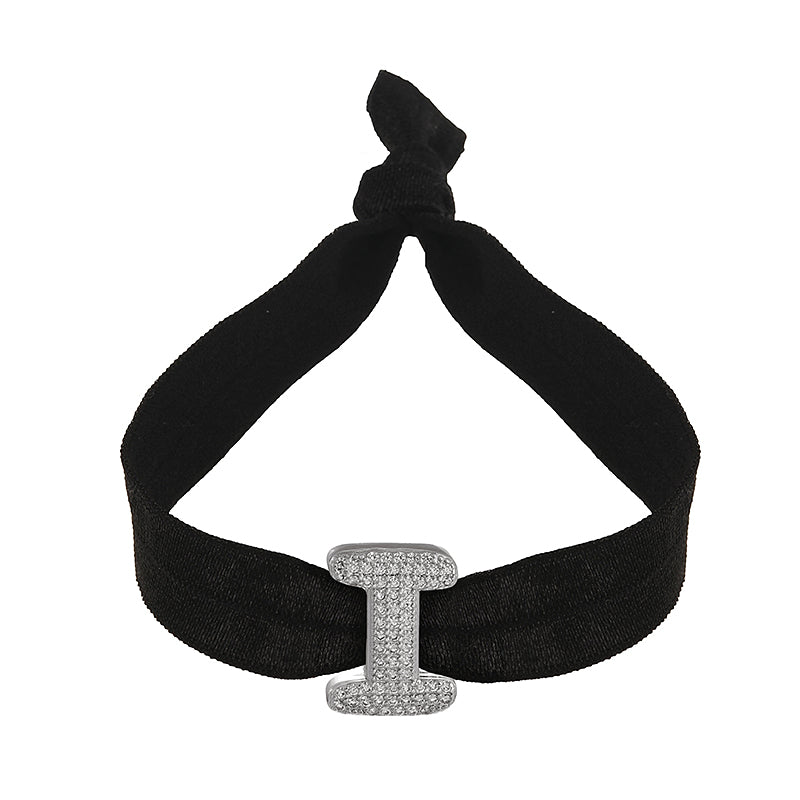 A Black Copper-set Zircon 26-letter Elastic Fabric Bracelet
