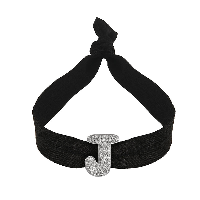 A Black Copper-set Zircon 26-letter Elastic Fabric Bracelet