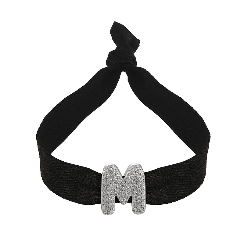A Black Copper-set Zircon 26-letter Elastic Fabric Bracelet