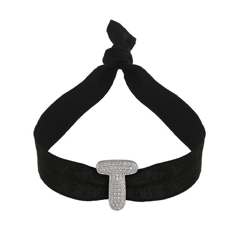 A Black Copper-set Zircon 26-letter Elastic Fabric Bracelet