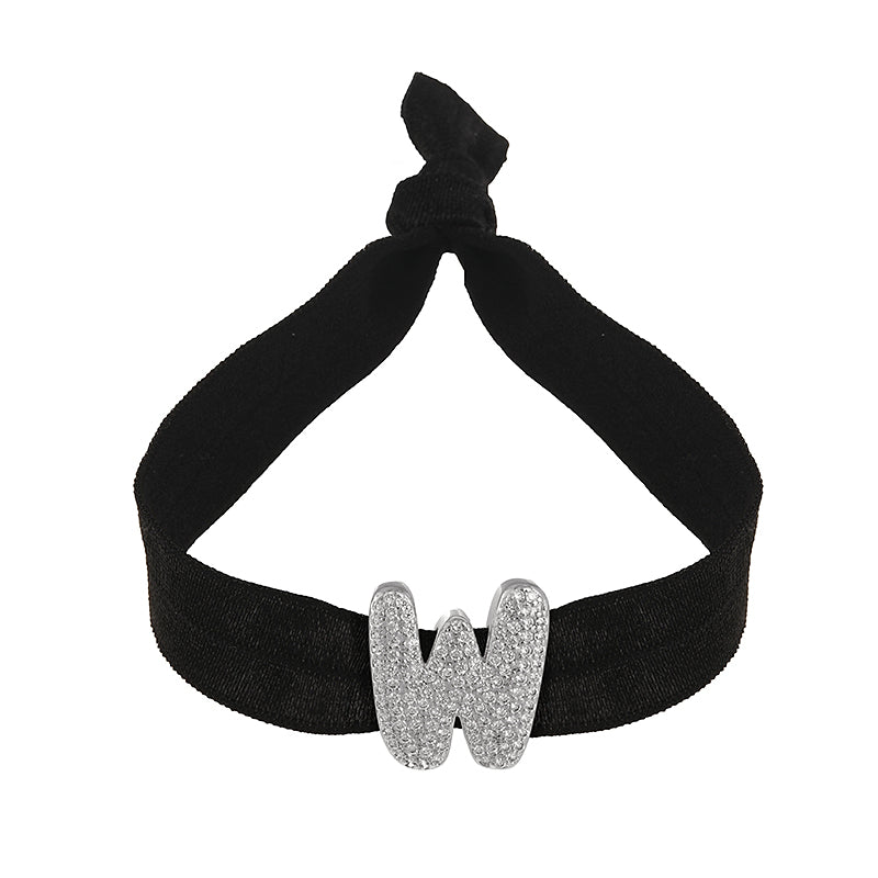 A Black Copper-set Zircon 26-letter Elastic Fabric Bracelet