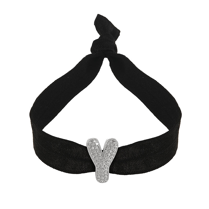 A Black Copper-set Zircon 26-letter Elastic Fabric Bracelet