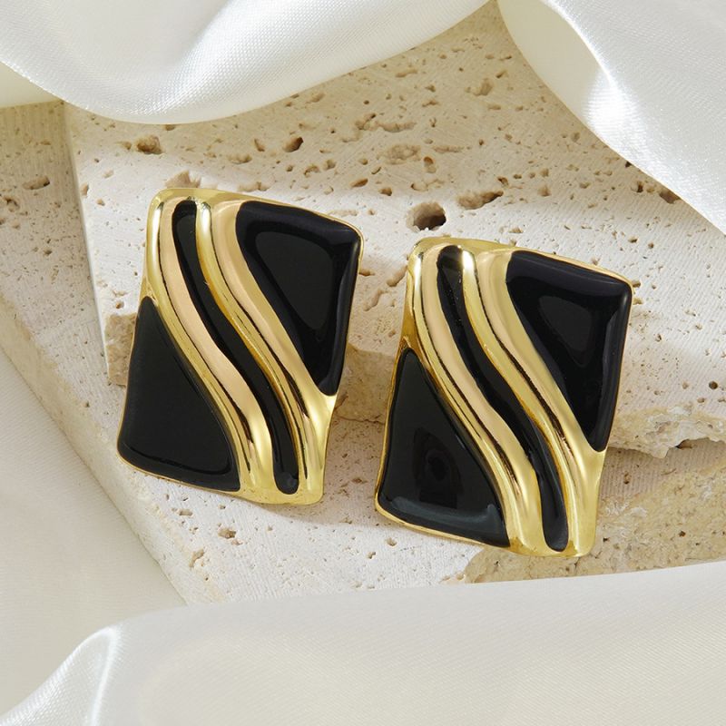 Black Stainless Steel Drip Square Earrings