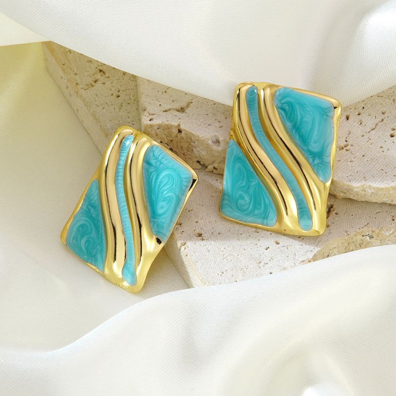 Black Stainless Steel Drip Square Earrings