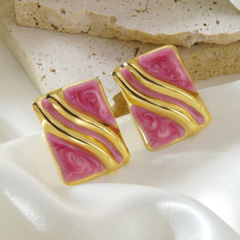 Black Stainless Steel Drip Square Earrings