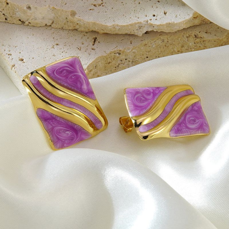 Black Stainless Steel Drip Square Earrings