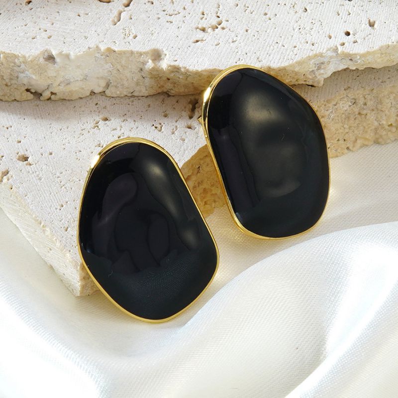 Black Stainless Steel Drip-patterned Irregular Earrings