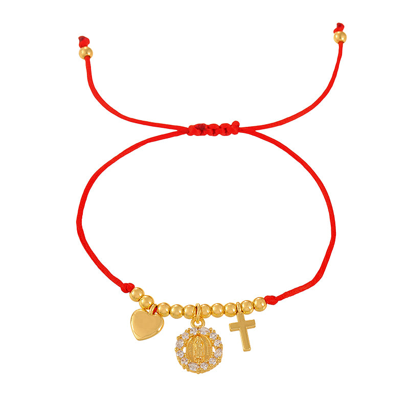 Red 1 Copper-set Zircon Religious Series Beaded Braided Bracelet